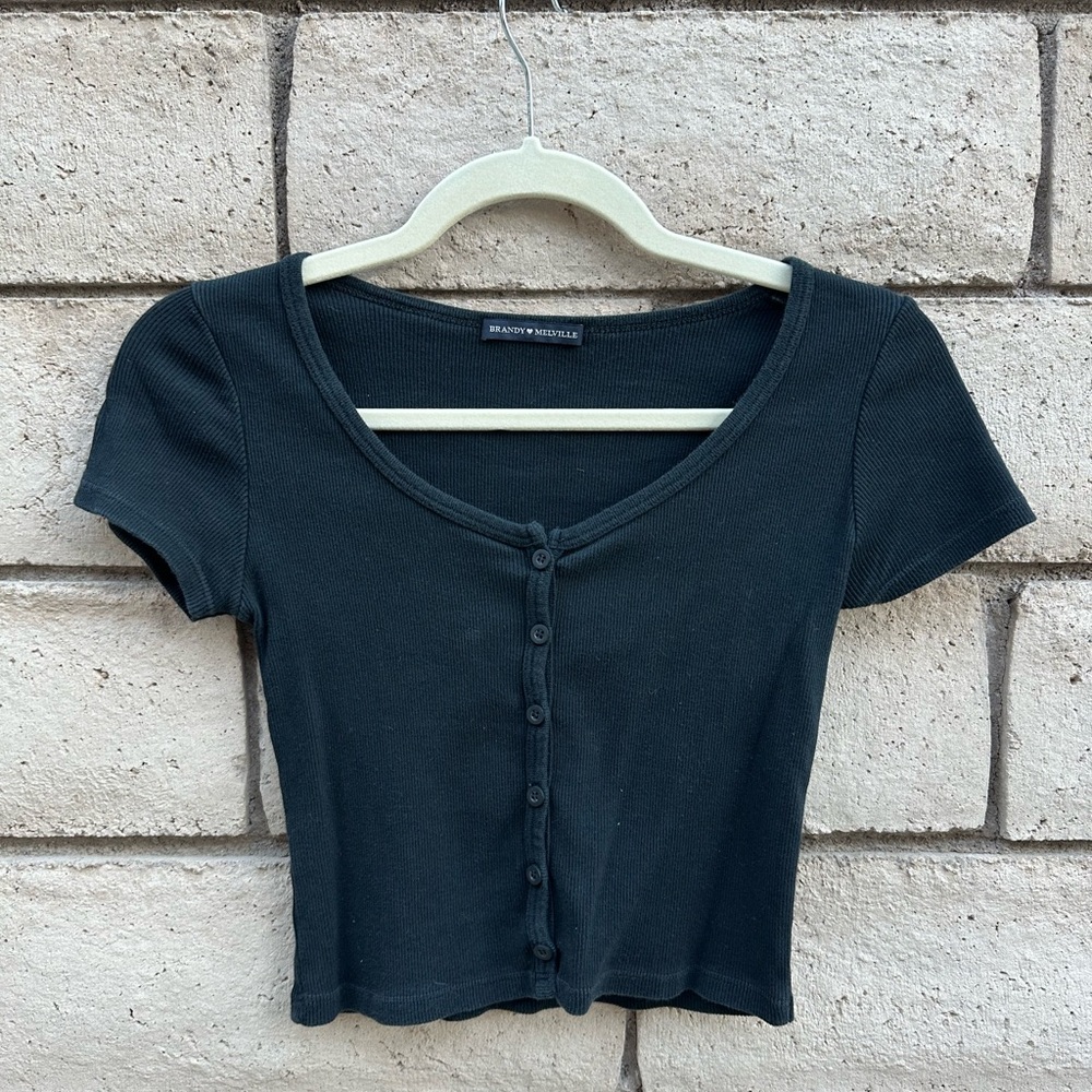 Brandy Melville Black Button-Up Crop Top